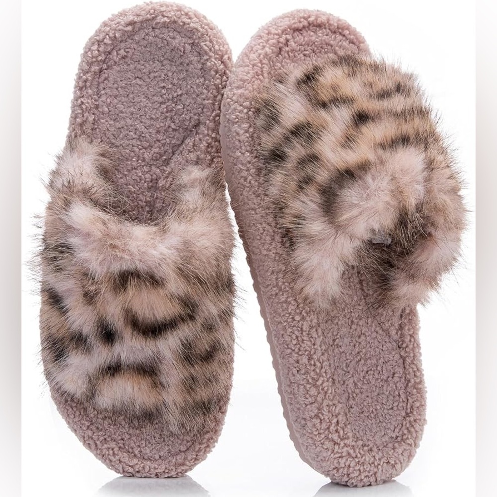 Women's Fuzzy Open-toe Bowknot & Double-Strap Slippers